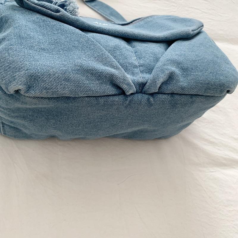 Women Denim Shoulder Bag Vintage Large Capacity Casual Tote Handbag with Multiple Pockets