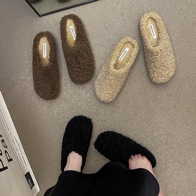 Internet Celebrities Popular Girls Casual Bag Head Cotton Shoes Autumn and Winter Wear Lazy Slippers Foreign Style Versatile Flat Bottom Fluffy Sh