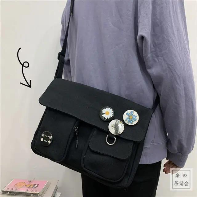 

Ladies Cute and Versatile Canvas Youth Fashi Shoulder Bag Student Large Capacity Crossbody Bag чёрный