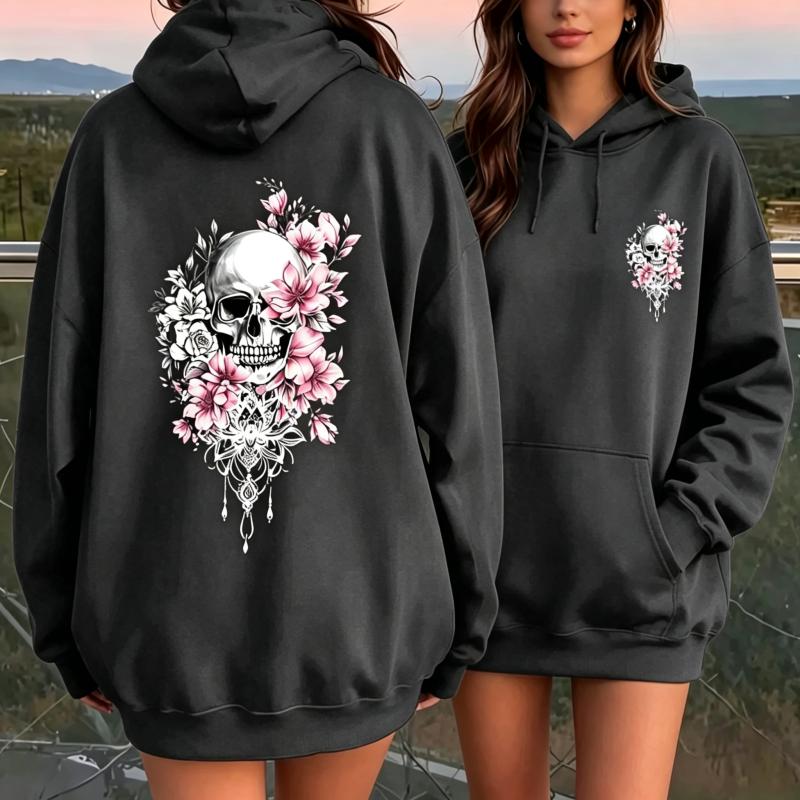 Autumn Womens Hoodies Gothic Skull Flower Printing Men Women Fashion Pullover Long Sleeves Loose Casual Vintage Sweatshirts