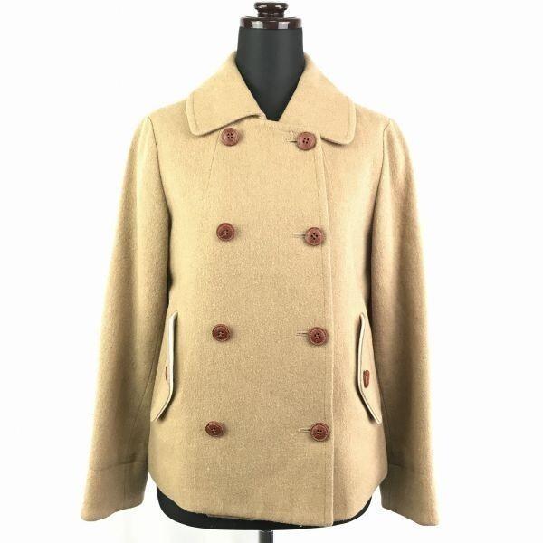Made in Japan Leminor Wool P-Coat 38 M Women Beige Double Breasted(USED)