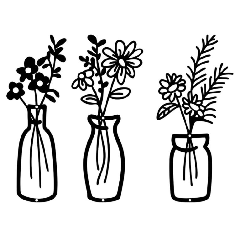 Metal Flower Vase Wall Decorations, Metal Flower Vase Wall Arts Sign Metal Decorations