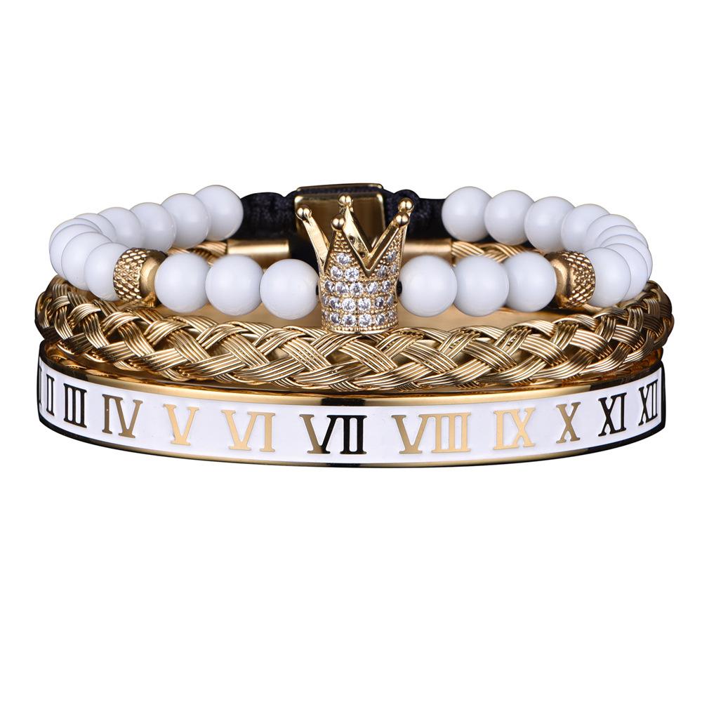 2026 White Bead Crown Bracelet Set Epoxy Roman Numeral Bracelet Set