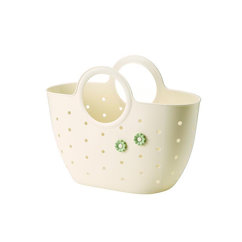 Plastic Shower Caddy With Portable Handles Drain Holes Flower Decor For Bathroom Dorm Gym Travel