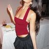 Sleeveless Halter Bodycon Backless Lace Up Crop Tank Top Women’S Solid Sexy Elegant Y2K Top Party Clubwear Summer Outfit