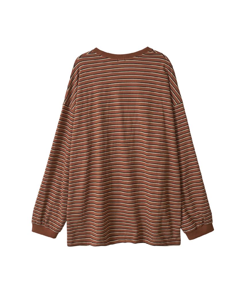Baniswimeonteu Pocket Stripe Supersize Long Sleeve T-Shirt_Brown