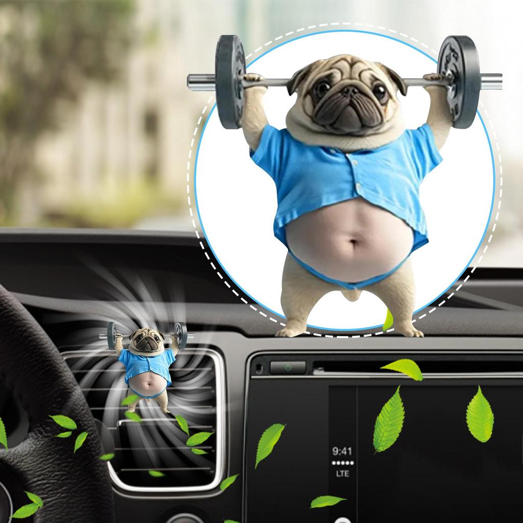 Cute cartoon weightlifting puppy car aromatherapy acrylic 2D air conditioning vent clip ocean flavor solid car interior diffuser