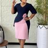 C8652 Amazon cross-border 2026 new solid color flower temperament pleated five-quarter sleeve large size African dress