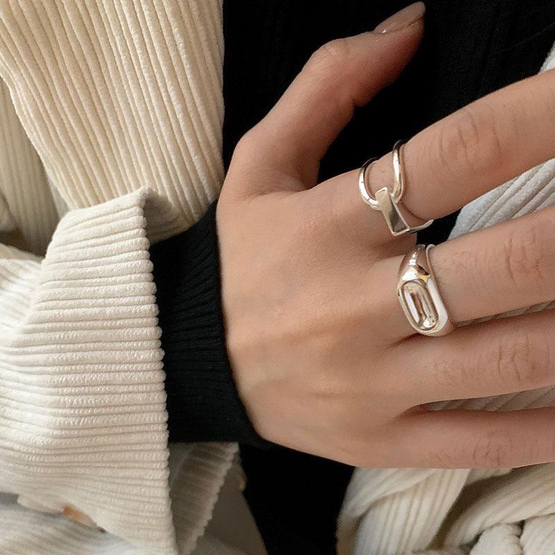 Geometric Asymmetrical Women's Adjustable Oval Ring - Fashionable Hip Hop Index Finger Jewelry