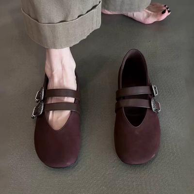 Sheepskin Version~ Temperament French Niche Design Sense with Soft Leather Retro Soft Sole Comfortable Women's Shallow Mouth Single Shoes
