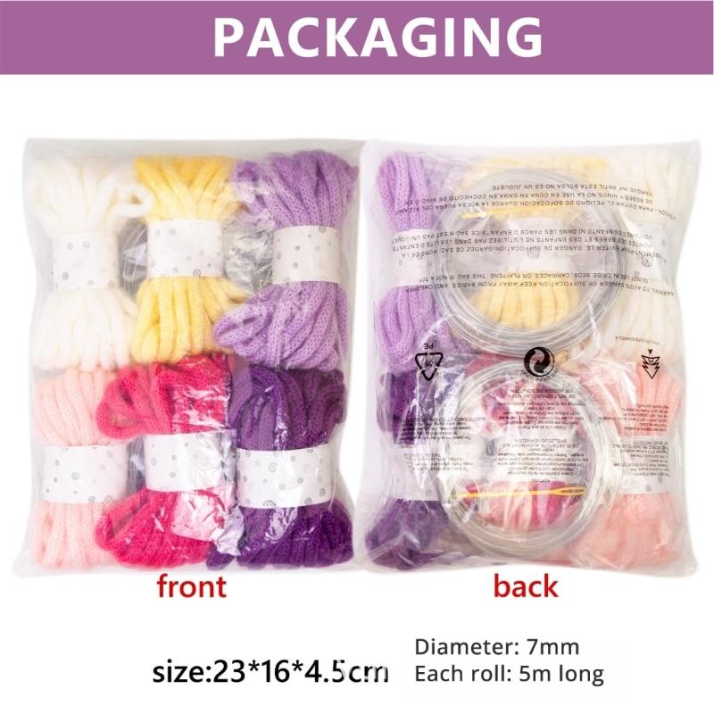 6Rolls Of Multicolored Hollow Braided Cord Rope 5.46Yard Long 7mm Wide Polyester Rope For Art Craft And Home Decoration