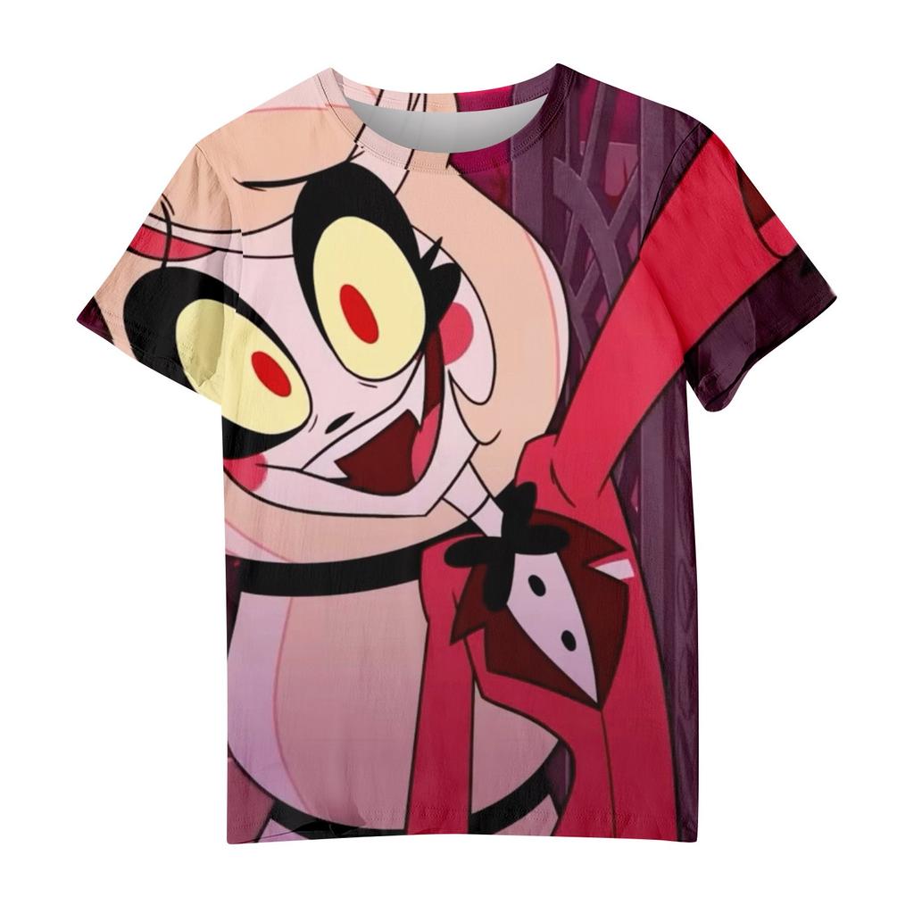 Unisex laisvalaikio trumpomis rankovėmis marginti marškinėliai su apvaliu kaklu