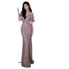 Evening dress female neck   new light luxury niche banquet host toast suit purple fishtail sequined dress