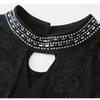 New Spring Autumn European Women Fashion Shiny Hot Diamonds Bling Mesh T-Shirt Chic Sexy Lace Long Sleeve Black Tops Streetwear Girl Tees