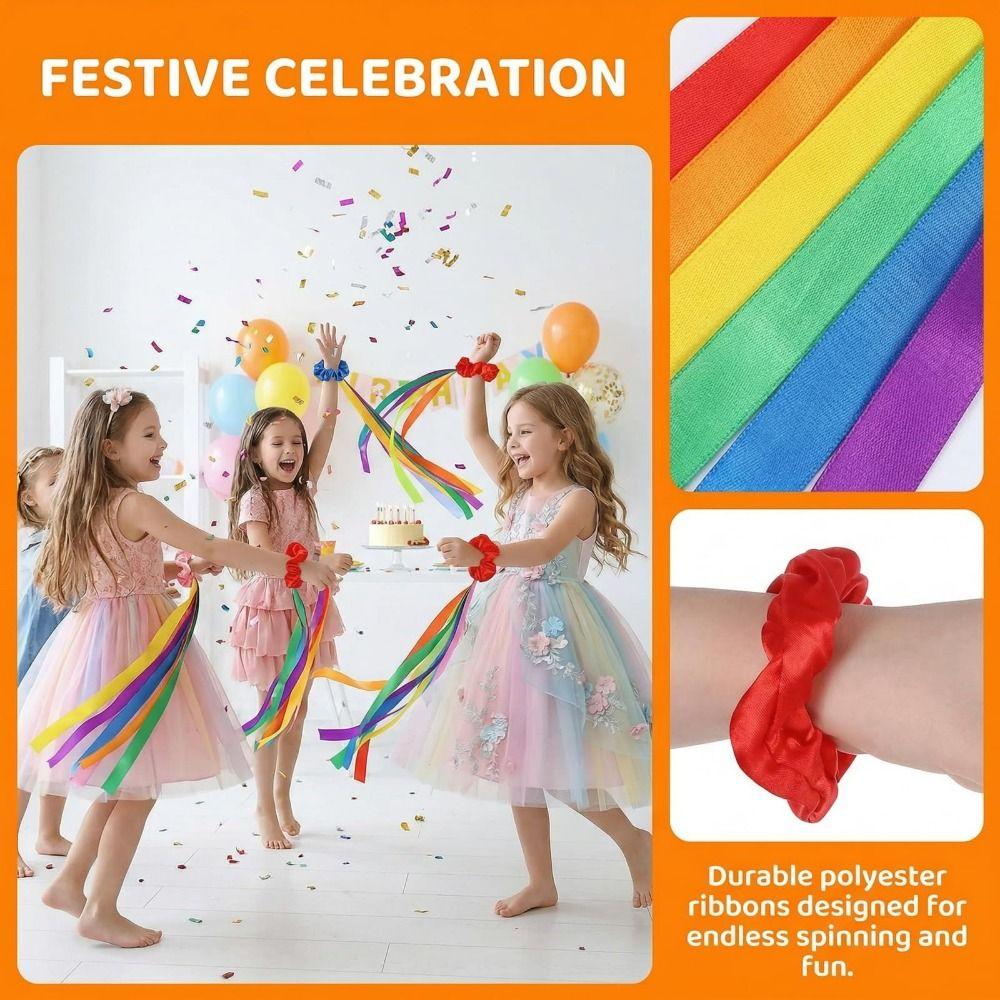 6Pcs Rainbow Gymnastics Long Ribbon Multicolor Elastic Dance Ribbons Rhythm Streamers Dance Party