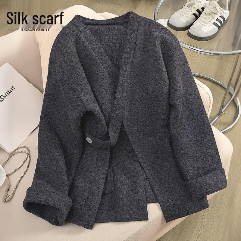 

Женский свитер в корейском стиле с V-образным вырезом, свободного кроя, с длинными рукавами XL