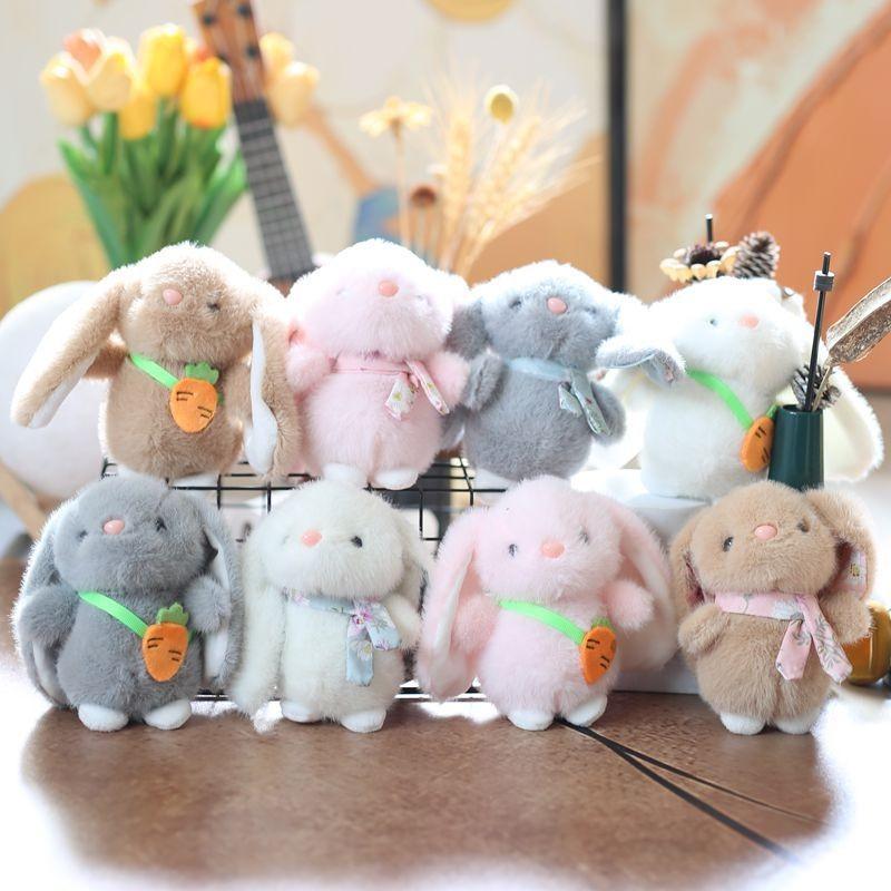 Plush Rabbit Keychain Backpack Charm Toy With Scarf Stuffed Gift For Kids