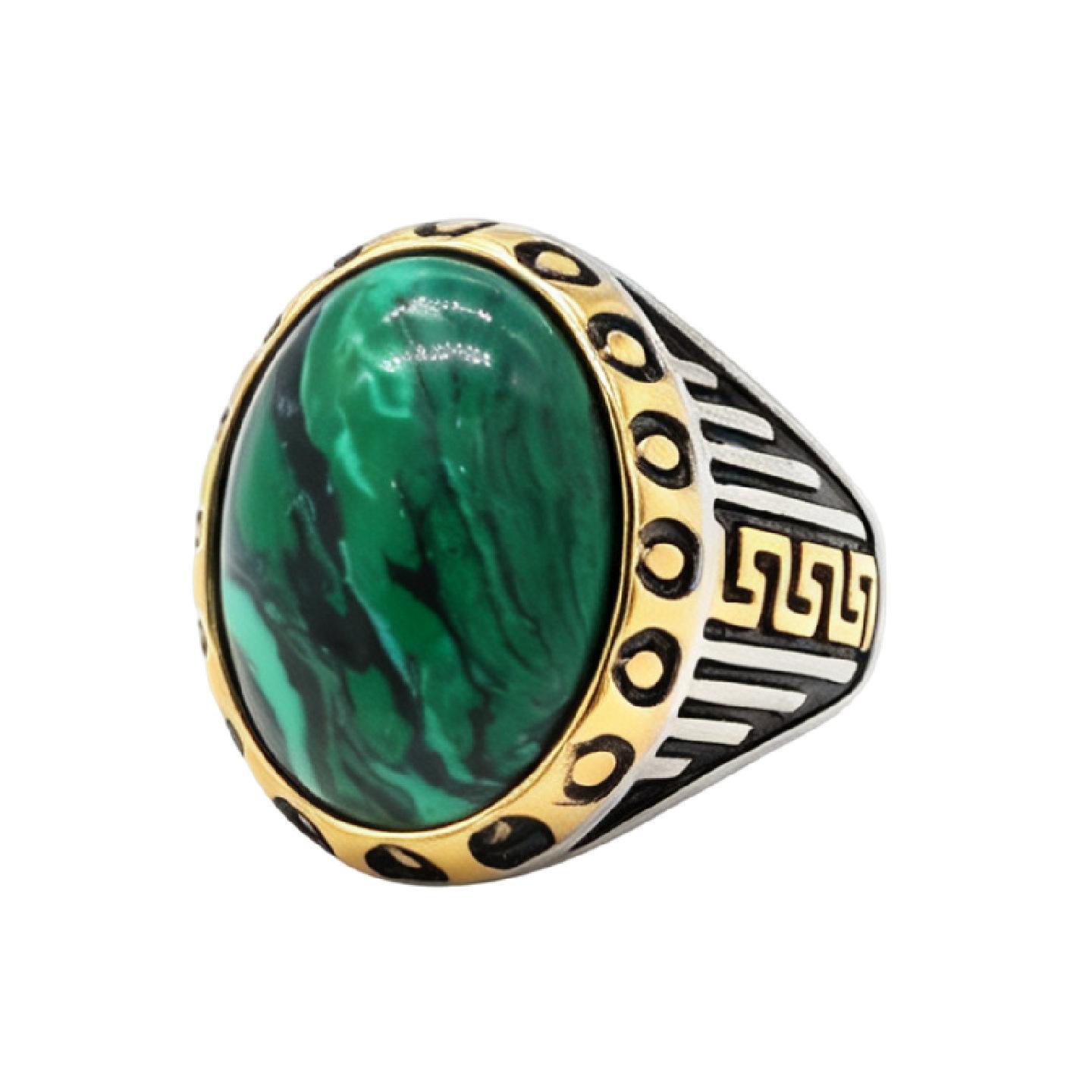 2026 European and American Style Personalized Retro Oval Gemstone Great Wall Pattern Ring no. 8