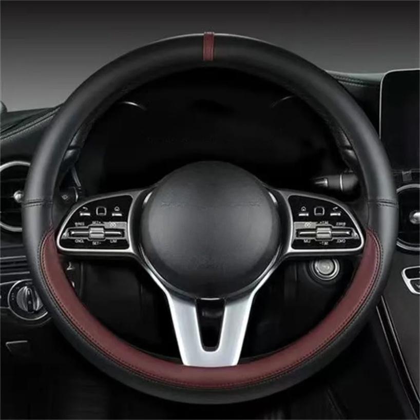 Full Leather Universal Car Steering Wheel Cover Breathable Anti Slip Car Decoration 37-38cm Steering Wheel Cover Accessories