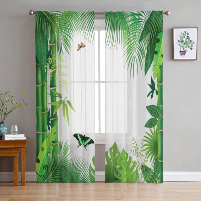 Watercolor Of Tropical Leaves Chiffon Sheer Curtains For Living Room Bedroom Decoration Window Tulle Curtains Drapes