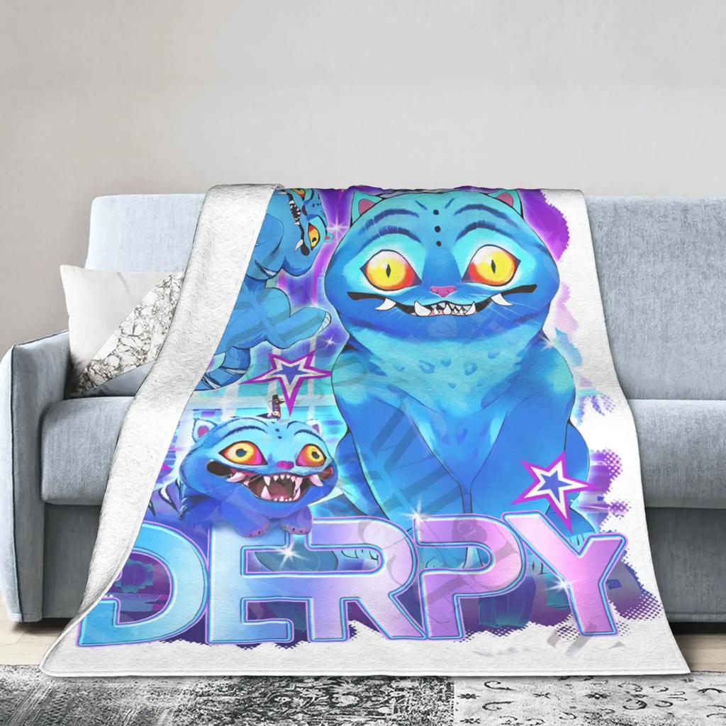 Derpy Blue Tiger Plush Blanket KPop Demon Hunters Creative Throw Blankets for Bed Sofa Couch 200x150cm Quilt