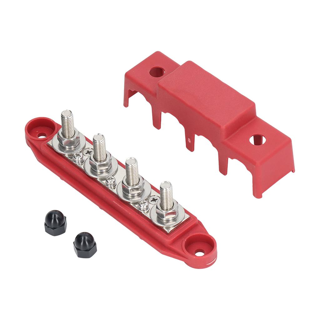 4 Post Power Distribution Block Bus Bar with Cover M8 Terminal Studs 250 Amp Rating for Marine Automotive RV Black