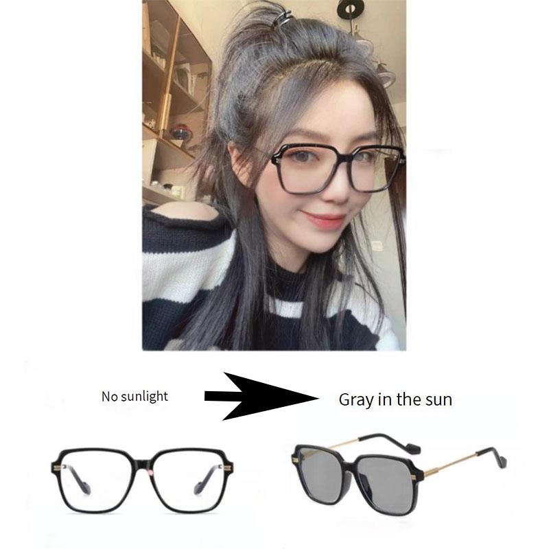 Photosensitive Color Change Anti-Blue Light Glasses Without Makeup Large Frame Myopia Glasses Finished Myopia Glasses 6022