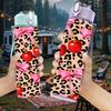 1PC Leopard Print Red Cherry Fruit Print 750ml Color Plastic Sports Water Bottle Leakproof Flip Straw Lid Suitable for Sports Office Home Use