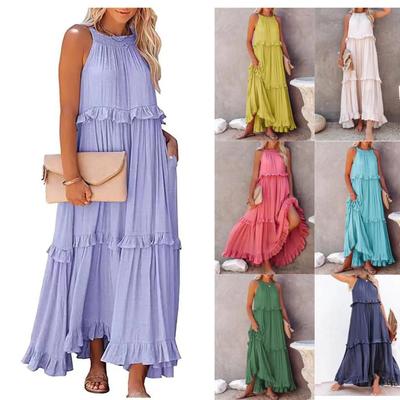 European and American 2025 Summer Ruffle Long Dress - Women's Flowing Holiday Beach Style
