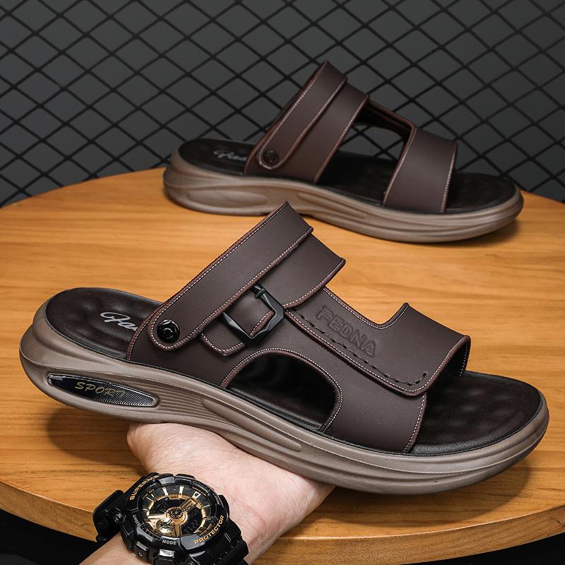 Sandals Men's Summer Wear Non-slip and Deodorant Dad Driving Leather Soft-soled Outdoor Sports Wading Beach Slippers