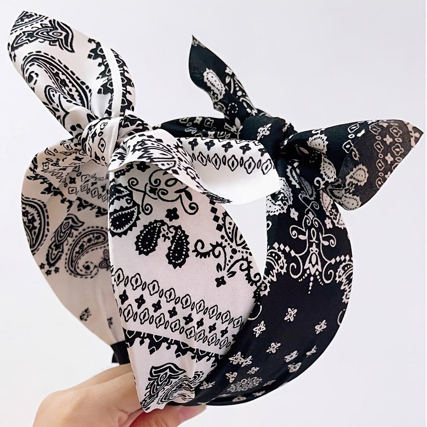 1pc New Simple Retro Fashion Paisley Flower Bow Rabbit Ear Wide Bright Color Fabric Headband Bundle for Women hair accessories