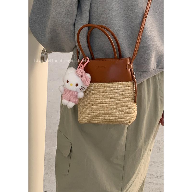 Sommermode Strohtasche Damenhandtasche neue Nische Eimer gewebte Tasche Spleiß Schulter Messenger Bag
