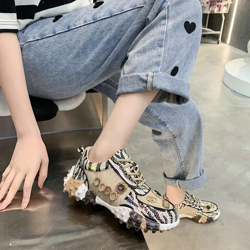 Women Shoes  Rhinestone Women Sneakser Diamond Breathable Luxury Designers Casual Thick Bottoms Dad Shoes Zapatos Mujer 2024