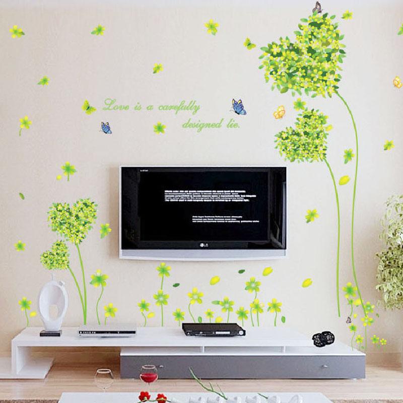Green Heart Wall Sticker Removable Self Adhesive Decal for Living Room TV Background Bedroom Romantic Home Decor