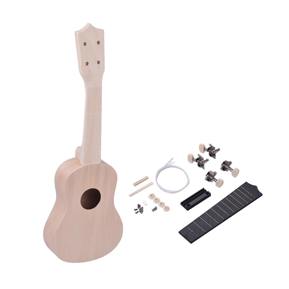 21 Inches Unfinished DIY Ukulele Ukelele Uke Kit Basswood Body & Neck Plastic Fingerboard & Bridge Nylon String for