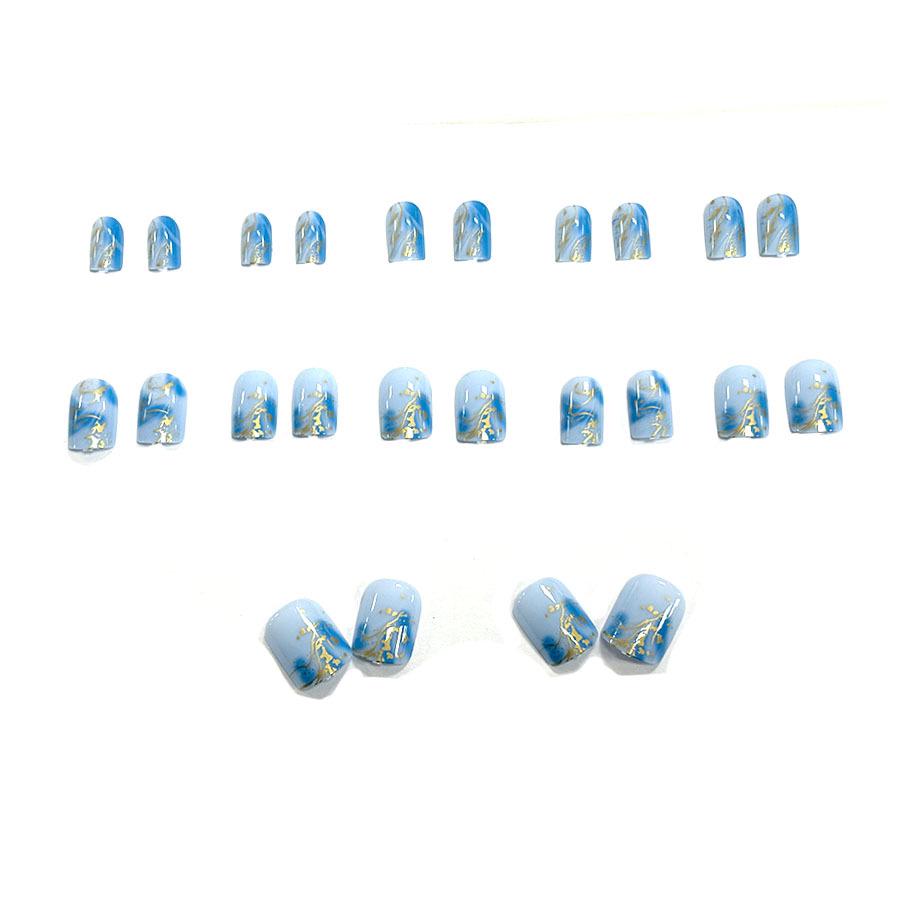 Neue Blau-Gold-Wellen-Maniküre: Vielseitige Color-Block-Press-On-Nägel (24er-Satz)