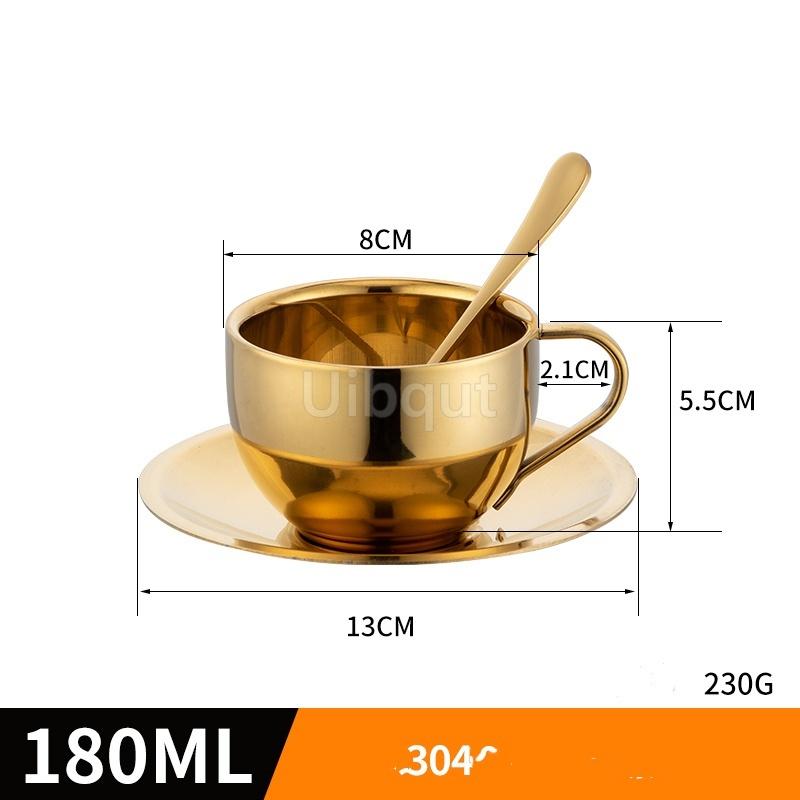 Edelstahl 180ml/200ml Kleine Tasse mit Henkel Doppellagig Hitzebeständig Wasser Kaffee Tee Tasse Set Mit Teller und Löffel Tasse