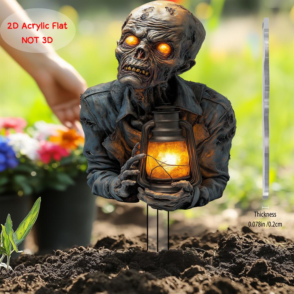 Halloween Lantern Terror Zombie Ornament Spooky 2D Acrylic Garden Ground Plug Ornament Home Outdoor Garden DIY Decoration Gift