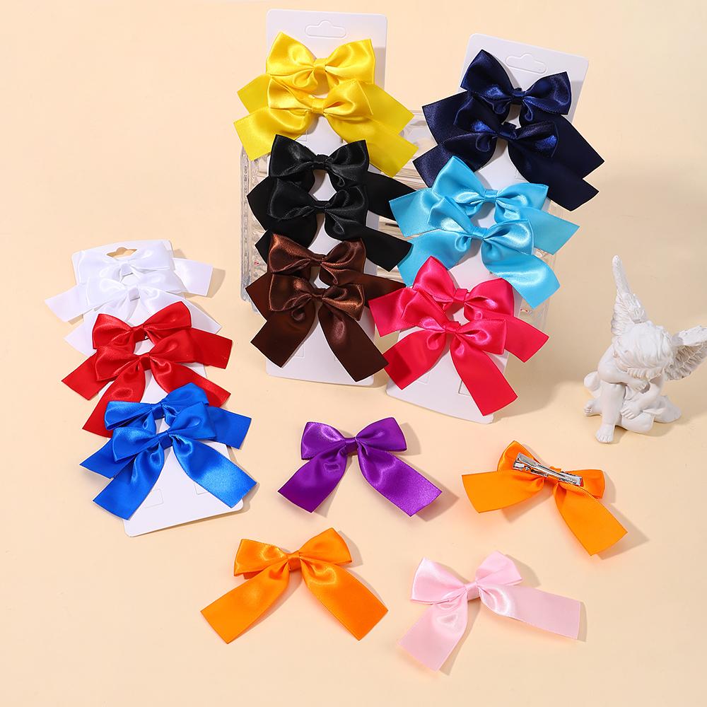 2Pcs Girl Cheer Up Bow Hairclips Delicate Ribbon Hairpins for Kids Hair Accessories 3.5inch Lovely Hair Pins Hairgripe