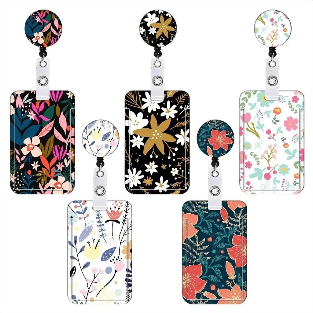 Mitarbeiter-Ausweishalter mit ausziehbarem langen Lanyard und Abzeichen-Rolle Blume ID-Kreditkartenhalter Hülle für Frau Handy-Seil