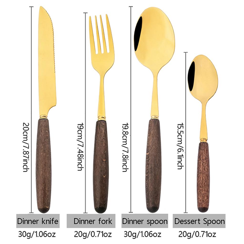 4/5pcs Western Wooden Handle Dinnerware Set Mirror Gold Stainless Steel Tableware Set Knife Fork Coffee Spoon Table Silverware