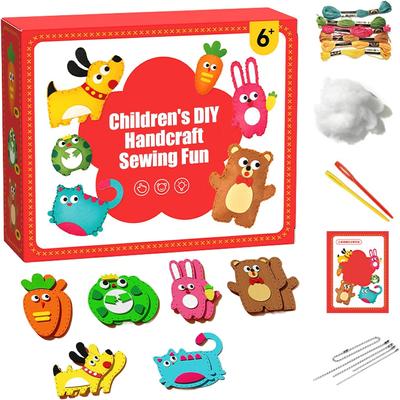 Puppen-Nähspielzeug zum Selbermachen, einfaches Nähset für Kunsthandwerksanfänger, 6 Schlüsselanhänger mit Tierpuppen, Anleitung aus Filz für Kinder