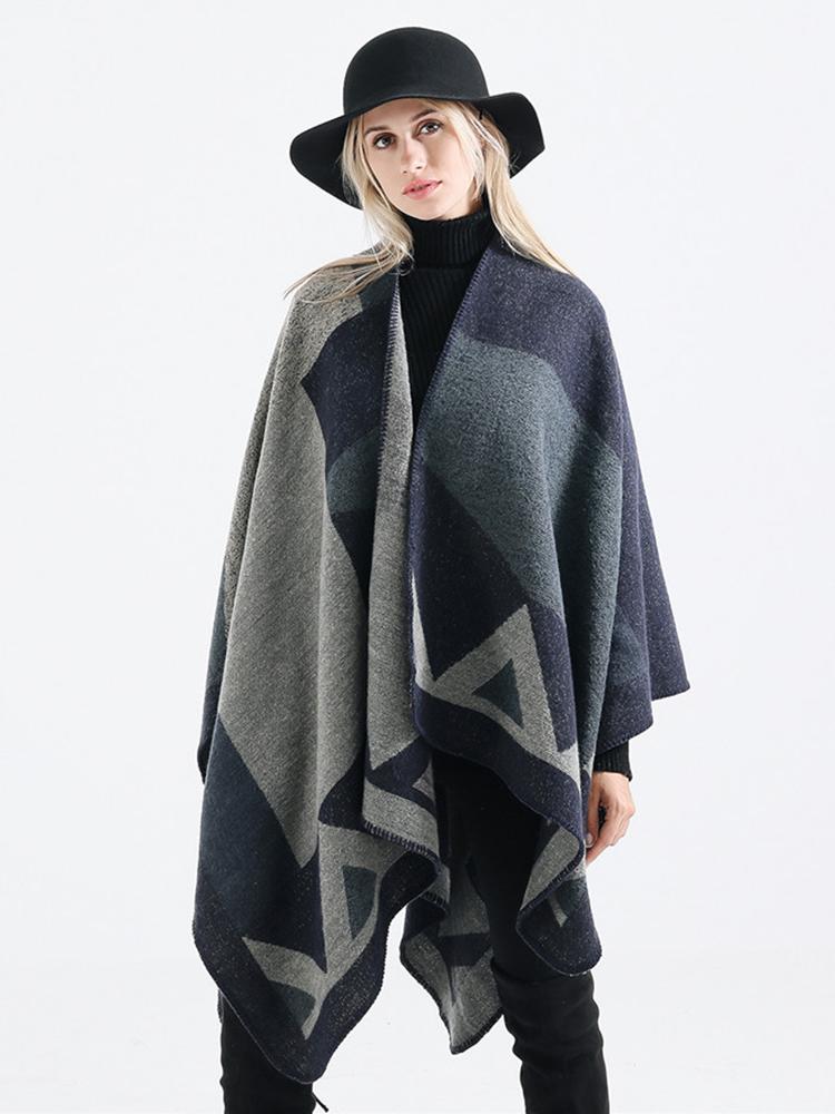Imitation Cashmere Women Vintage Geometric Poncho Scarf Winter Warm Shawl Wrap Comfortable Female Knitted Soft Thick Blanket