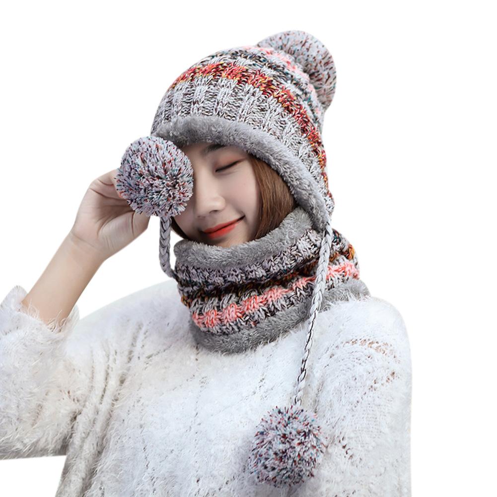 2 Stück/Set Winter Damen Strickmütze Schal Mode Wolle Verdickung Mützenkragen Set