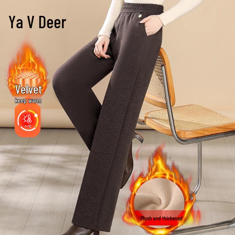 YALU Women's Mid-Aged Fleece-Lined Straight-Leg Winter Pants
