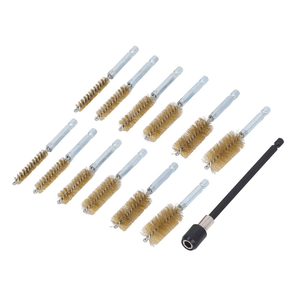 13 Pcs Bore Brush Set 8mm 10mm 12mm 15mm 17mm 19mm Diameter 1 4in Shank Drill Cleaning Brushes with 15cm Extension Rod