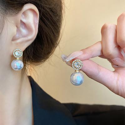 Elegant Shiny Crystal Imiation Pearl Drop Earrings for Women Golden Color Girl's Unusual Earrings Wedding Party Retro Jewelry