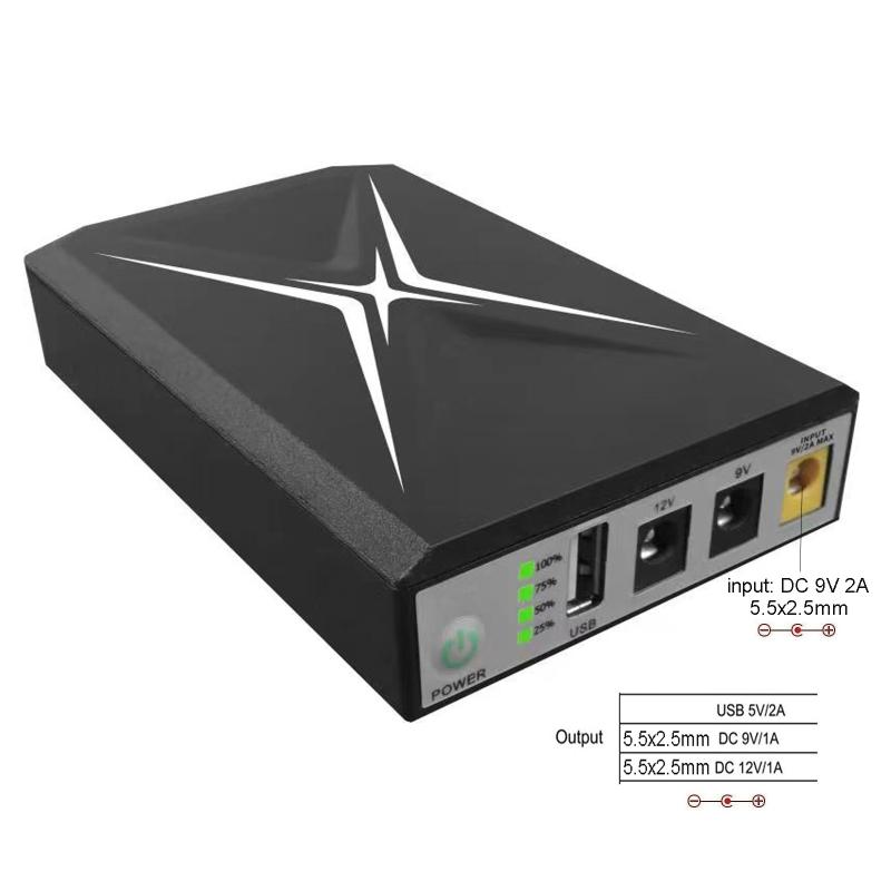 5.5x2.5mm 9V/12V1A Uninterruptible Power Supply USB 5V2A UPS Battery Backup with Power Cable Cord for Wifi Camera Speak