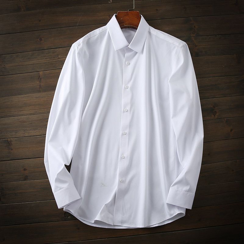 Bamboo Fiber Seamless Non-Ironing Export Tail Goods Men Business Casual Solid Color Shirt Anti-Wrinkle Stretch Long Sleeve Shirt