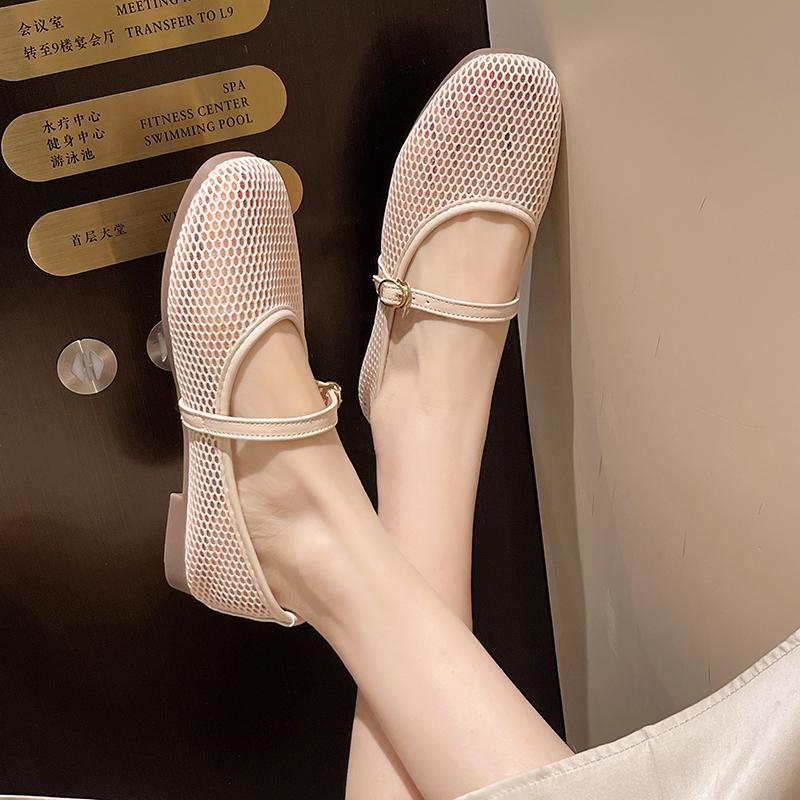 Fashion Mesh Mary Jane Shoes for Women 2024 Spring New Niche Round Toe Shallow Mouth Flat Ballet Shoes  Women Sandals